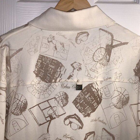 Bare Fox One Color One Nation Beige Short Sleeve Basketball Print Polo Shirt 2XL - Picture 5 of 8
